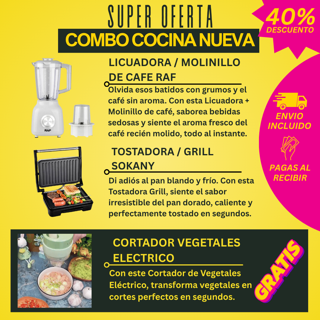 OFERTA. LICUADORA Y MOLINILLO RAF, TOSTADORA / GRILL SOKANY Y CORTADOR DE VEGETALES ELECTRICO