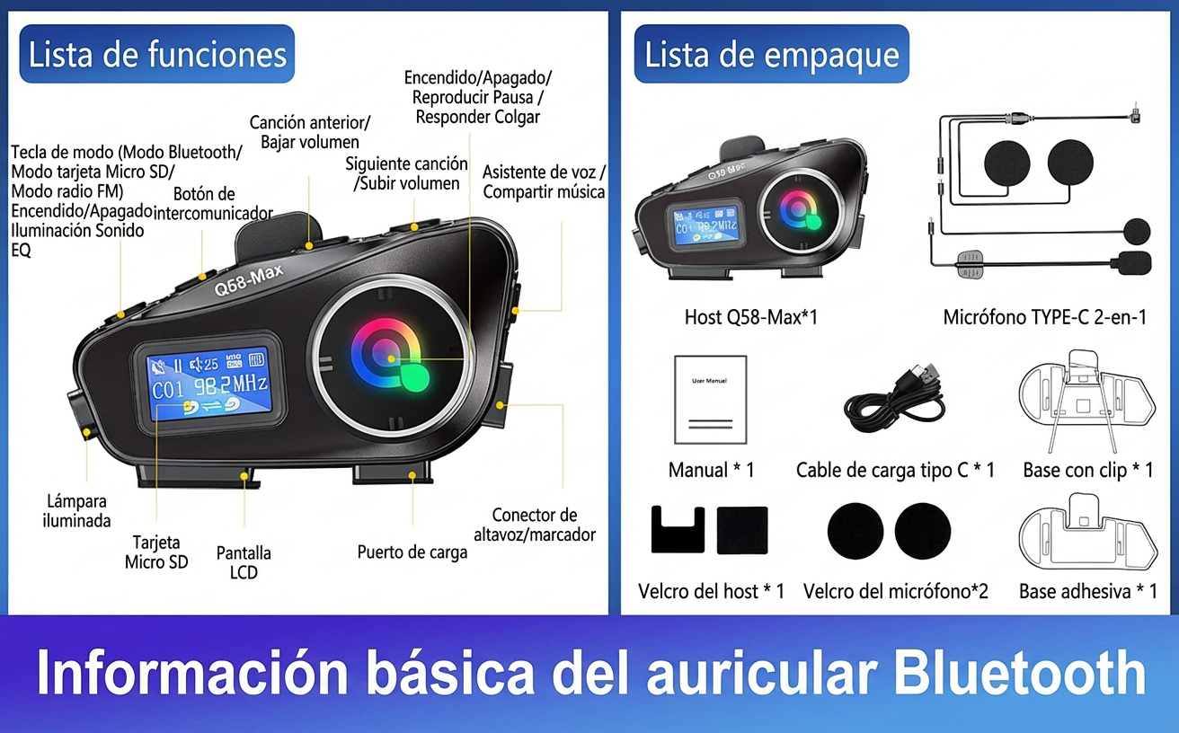 Super-Mic Q58max | Vuelve tu casco un centro de control + GRATIS: Soporte Celular