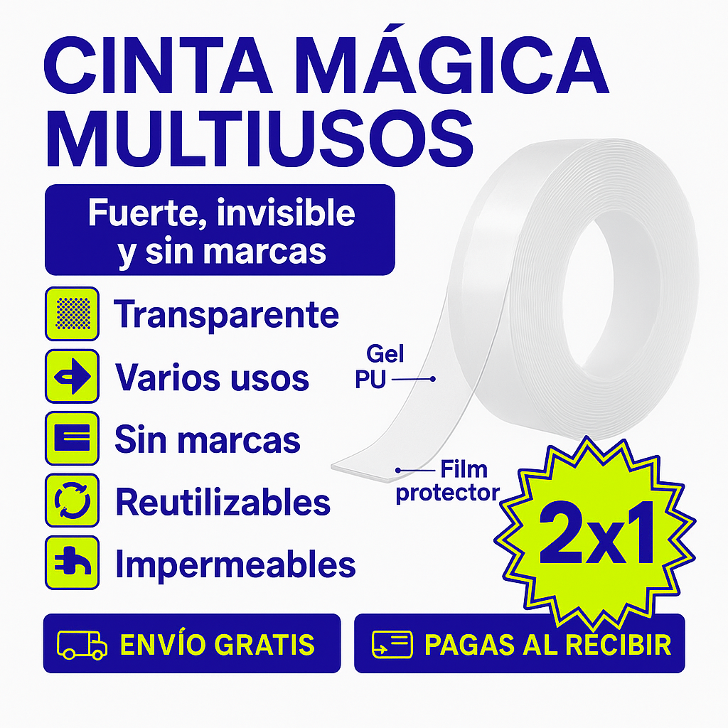Cinta Mágica® Doble Cara 5mts (2x1) | Sin clavos. Sin huecos. Sin complicaciones