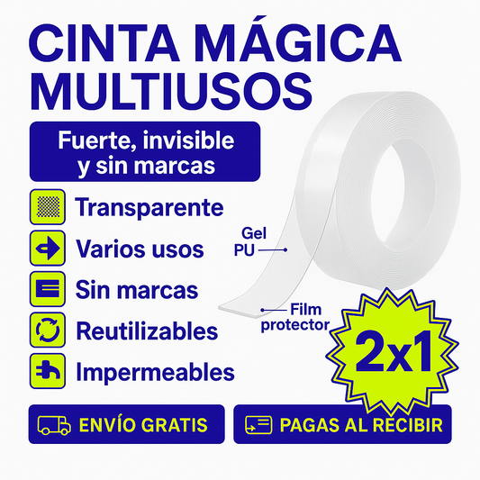 Cinta Mágica® Doble Cara 5mts (2x1) | Sin clavos. Sin huecos. Sin complicaciones