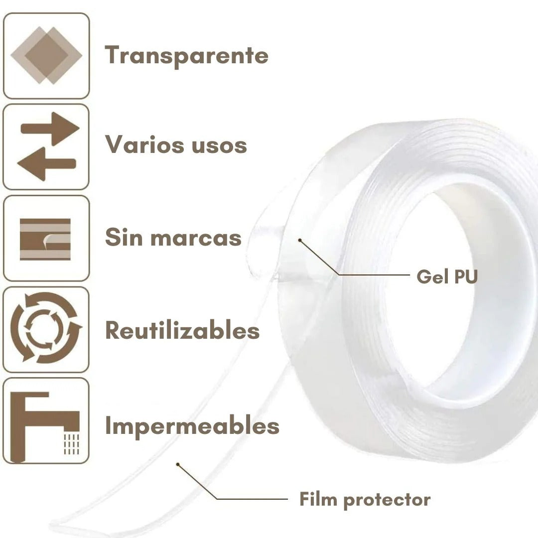 Cinta Mágica® Doble Cara 5mts (2x1) | Sin clavos. Sin huecos. Sin complicaciones
